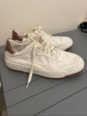 Vince Cream Canvas Sneakers with Brown Heel Accent